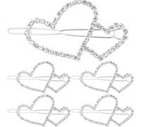 HINZIC 5pcs Rhinestones Heart Hair Clip, Sparkly Hollow Crystal Barrettes, Boho Love Silver Hair Pins, Valentines Wedding Prom Decorative Hiar Accessories for Women Bride