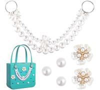 HINZIC 6pcs Pearl Style Bag Charm Set, Bow Pearl Purse Chain Floral Charm for Tote Bags, Flowers Pearl Bag Decoration, Floral Artificial Pearl Charm Set for Women Beach Bag, Travel