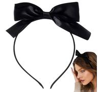 HINZIC Bow Headbands, Black Satin Thin Bowknot Hairband for Women, Non-slip Toothed Design Bow Headband Cute Bowknot Headpiece for Festivals, Cosplay, Party- 1 Pcs