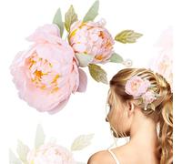 HINZIC Flower Hair Clip for Women, Non-Slip Vintage Pearl Floral Hairpins, Silk Flower Hair Barrettes Buns Holder Accessories for Party Wedding Decor- Light Pink