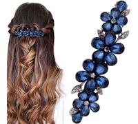 HINZIC Sparkly Rhinestone Hair Clip, Crystal Blue Flower Prom Barrettes Wedding Engagement Pageant Formal Dressy Decorative Accessories for Bride Women Thick Long Hair - 1PCS