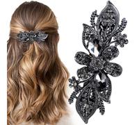 HINZIC Sparkly Rhinestone Hair Clip, Crystal Flower Prom Barrettes Wedding Engagement Pageant Formal Dressy Decorative Accessories for Bride Women Thick Long Hair - 1PCS