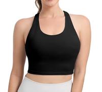 Hioffer Mid Impact Cross Back Sports Bras for Women Shock Absorber Support Padded Tank Top Bra Yoga Gym