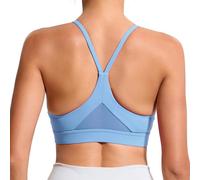 Hioffer Mid Impact Molded Cup Cross Back Sports Bras for Women Shock Absorber Support Padded Backless Tank Top Bra Yoga Gym Blue
