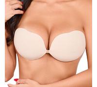 Hioffer Women's Sticky Push up Adhesive Bra Strapless Invisible Stick on Bras for Backless Dresses, Wedding, Party, Beige, Cup E