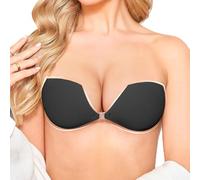 Hioffer Women's Strapless Stick on Bra - Sticky Push Up Invisible Bras Reusable & Breathable Self Adhesive Bra for Backless Low Back Dresses, Wedding, Party Black