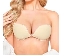 Hioffer Women's Strapless Stick on Bra - Sticky Push Up Invisible Bras Reusable & Breathable Self Adhesive Bra for Backless Low Back Dresses, Wedding, Party Beige