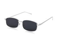 Hioip Vintage 90s Narrow Rectangle Sunglasses for Women Men, Slim Metal Frame Small Square Glasses with Black Lenses, UV400 Protection Retro Unisex Shades for Women Teen Girls Men