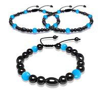 Hion 2 Pack Women's Bracelet & Anklet Set - Triple Protection Hematite Aquamarine