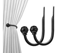 Hion Curtain Holdbacks Black, 2pcs Wall-Mounted Metal Curtain Tie Backs Curtain Hooks Holders for Hanging Curtains Other Items
