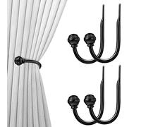 Hion Curtain Holdbacks Black, 4pcs Wall-Mounted Metal Curtain Tie Backs Curtain Hooks Holders for Hanging Curtains Other Items