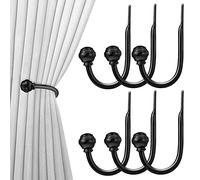 Hion Curtain Holdbacks Black, 6pcs Wall-Mounted Metal Curtain Tie Backs Curtain Hooks Holders for Hanging Curtains Other Items