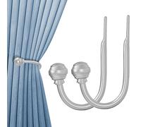 Hion Curtain Holdbacks Silver, 2pcs Wall-Mounted Metal Curtain Tie Backs Curtain Hooks Holders for Hanging Curtains Other Items