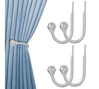 Hion Curtain Holdbacks Silver, 4pcs Wall-Mounted Metal Curtain Tie Backs Curtain Hooks Holders for Hanging Curtains Other Items