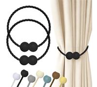 Hion Magnetic Curtain Tiebacks Black 2pcs, Curtain Tiebacks Buckles Holdbacks Holders Hooks Clip for Home Bedroom Office Decorative Curtain