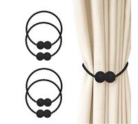 Hion Magnetic Curtain Tiebacks Black 4 Pack, Curtain Tiebacks Buckles Holdbacks Holders Hooks Clip for Home Bedroom Office Decorative Thick or Thin Curtain
