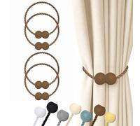 Hion Magnetic Curtain Tiebacks Dark Brown 4pcs, Curtain Tiebacks Buckles Holdbacks Holders Hooks Clip for Home Outdoor Bedroom Office Decorative Curtain