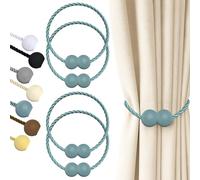 Hion Magnetic Curtain Tiebacks Gray Blue 4 Pack, Curtain Tiebacks Buckles Holdbacks Holders Hooks Clip for Home Bedroom Office Decorative Thick or Thin Curtain