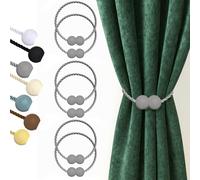 Hion Magnetic Curtain Tiebacks Grey 6 Pack, Curtain Tiebacks Buckles Holdbacks Holders Hooks Clip for Home Bedroom Office Decorative Thick or Thin Curtain
