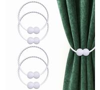 Hion Magnetic Curtain Tiebacks White 4 Pack, Curtain Tiebacks Buckles Holdbacks Holders Hooks Clip for Home Bedroom Office Decorative Thick or Thin Curtain