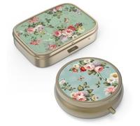 Hion Pill Box with Mirror Retro Small Pill Case for Purse or Pocket Bronze Pill Box or Vitamins, Fish Oil, Supplements, Pill Containe Travel Gifts (2PCS)