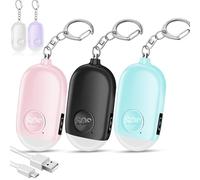 Hion Safe Personal Alarm for Women,3 Pack Rechargeable 130dB Police Approved Rape Rope Alarm with LED Flashlight Self Defense Keychain,Panic Attack Safety Alarm for Girl Kid Elderly(Black+Pink+Blue)