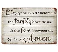Hioni Bless The Food Before Us Family Love, Metal Tin Sign, Vintage Plaque Kitchen Wall Decor