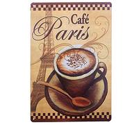Hioni Cafe Paris Metal Sign Tin Plaque, Vintage Decorative Signage for Bar Café Pub, 20 x 30 cm