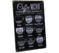 Hioni Coffee Menu Know Your Coffee Latte Macchiato Espresso Cappuccino, Metal Tin Sign, Vintage Plaque Wall Decor