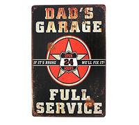 Hioni Dad's Garage Full Service Open 24 Hours, Metal Tin Sign, Vintage Plaque Wall Decor
