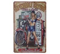 Hioni Dependable Service Last Change Gas Motorcycle Pin-up Girl Metal Tin Sign, Vintage Plaque Art Poster Wall Decor