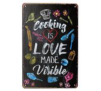 Hioni Funny Saying Cooking is Love Vintage Metal Wall Sign Tin Plaque Wall Decoration (Cooking)