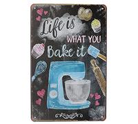 Hioni Funny Saying Life is What You Bake it Vintage Metal Wall Sign Tin Plaque Wall Decoration (Bake)