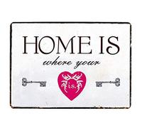 Hioni Home is Where Your Heart is, Metal Tin Sign, Vintage Plaque Wall Decor