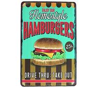 Hioni Homestyle Hamburgers Metal Tin Sign, Vintage Poster Plaque Wall Decor