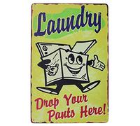 Hioni Laundry Drop Your Pants Here Metal Sign Poster Sign Metal Slogan Art Decor Vintage for Laundry Bathroom