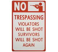 Hioni Metal Tin Sign No Trespassing Violators Will Be Shot Funny Saying Metal Plaque Art Poster Wall Decor