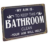 Hioni My Aim is To Keep This Bathroom Clean, Metal Tin Sign, Vintage Plaque Wall Decor