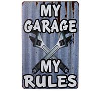 Hioni My Garage My Rules Vintage Metal Wall Sign Poster Wall Decoration