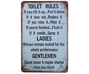 Hioni Toilet Rules Stand Closer, Metal Tin Sign, Vintage Plaque Wall Decor