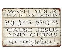 Hioni Wash Your Hands and Say Your Prayers, Metal Tin Sign, Vintage Plaque Kitchen Wall Decor