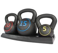 HIONRE 3pce Kettlebell Weight Set with Stand for Cross Training, MMA Training, Home Exercise - 5, 10 & 15lbs (2.2kg, 4.5kg & 6.8 kg), Black (KB01S)