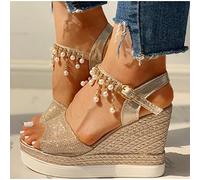 HIONRE Beach Platform Sandals,Ladies Wedge Sandals, Open Toe Platform Women's Shoes,gold,40,Closed Toe Platform Shoes