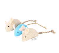 hionre Pets Interactive Playing Toys, 3Pcs Plush Simulation Rat Mouse Scratch Bite Chewing Toy for Pet Cat Kitten Khaki Blue