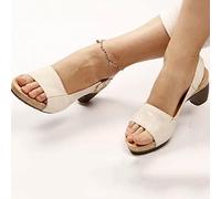HIONRE Thick bottom Open Toe Sandals,Comfort and Support Sandals,Solid Color Chunky Heel Sandals, Plus Size Buckle Women's Sandals,White,36