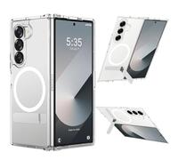 Hiooloon Magnetic for Galaxy Z Fold 7 Case Clear, Compatible with MagSafe, Built-in 2-Way Kickstand [Horizontal & Vertical Stand] Magnetic Slim Fit Anti-Slip Rugged Bumper Cover (Clear)