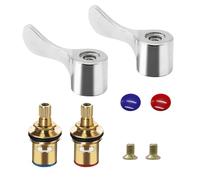 Hioph 2PCS Tap Cartridge Replacement with Metal Lever Heads-Tap Valves Replacement 1/4 Turn for Mixer Tap, Brass Ceramic Disc Cartridge, Faucet Repair Parts