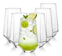Hioph 6 Pack Highball Glasses,520ML Drinking Glasses, Hexagonal Diamond-Cut Water Glasses,Modern Style,Beer Glasses, Iced Coffee Glasses, Ideal for Cocktail, Whiskey, Soda, Tea, Fruit Juice