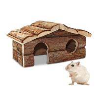 Hioph Hamster Cage Toys Hibernation Shelter with Bark Roof - Predator Proof Outdoor Habitat for Garden Squirrel House Log Cabin with Landscaping (Curved House)