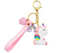 Hioph Unicorn Keyring, Lucky Rainbow Unicorn Keychain, Soft Silicone Cute Cartoon Key Chains, Bag Key Holder Rings Keyfob Accessories（Random Color）